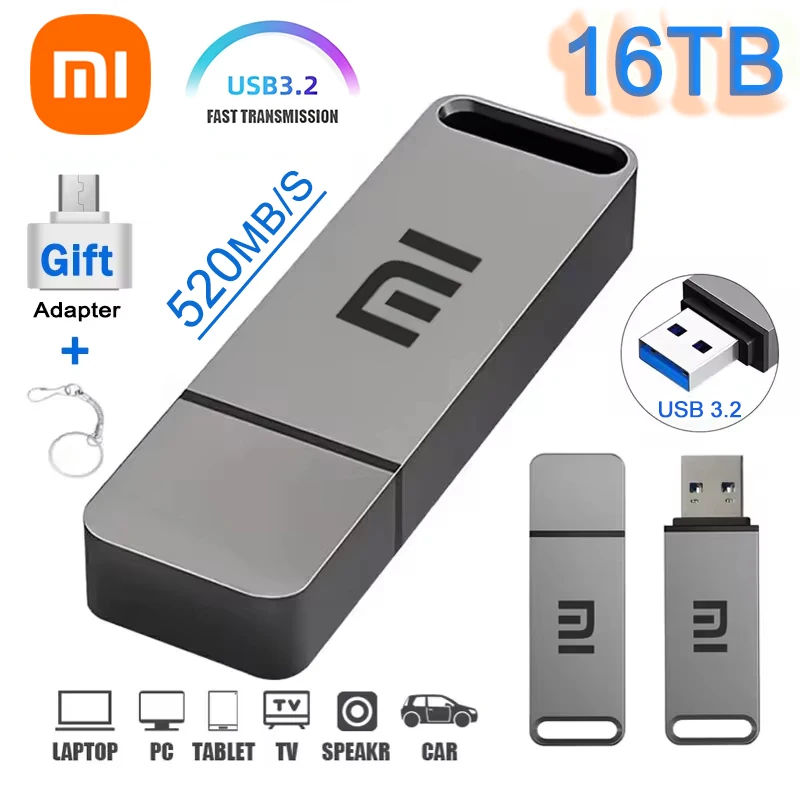 Flash Drive Xiaomi 16TB 2TB USB 3.2 High Speed Transfer Metal Type C Flash SSD Portable Mini Pen Drive Memory Waterproof U Disk flash drive