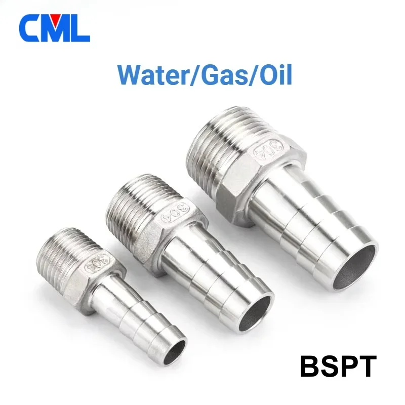 Hose Pipe Fitting Pipe Fitting Water Pipe Fitting 6 8 10 12 13 15 16 18 19 20mm 1/8" 1/4" 3/8" 1/2" 304 Stainless Steel BSPT Male Thread Barb Hose Pagoda Joint Coupling Connector