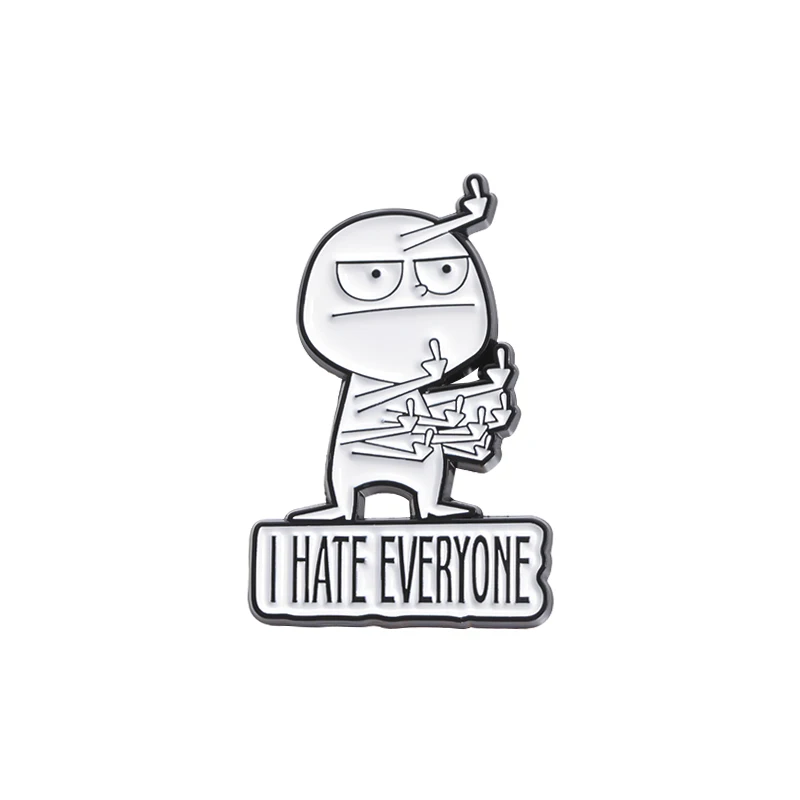 I Hate Everyone Brooch Enamel Pins Satirical Rude Gestures Character Brooches for Backpack Lapel Badge Jewelry Gift for Friends