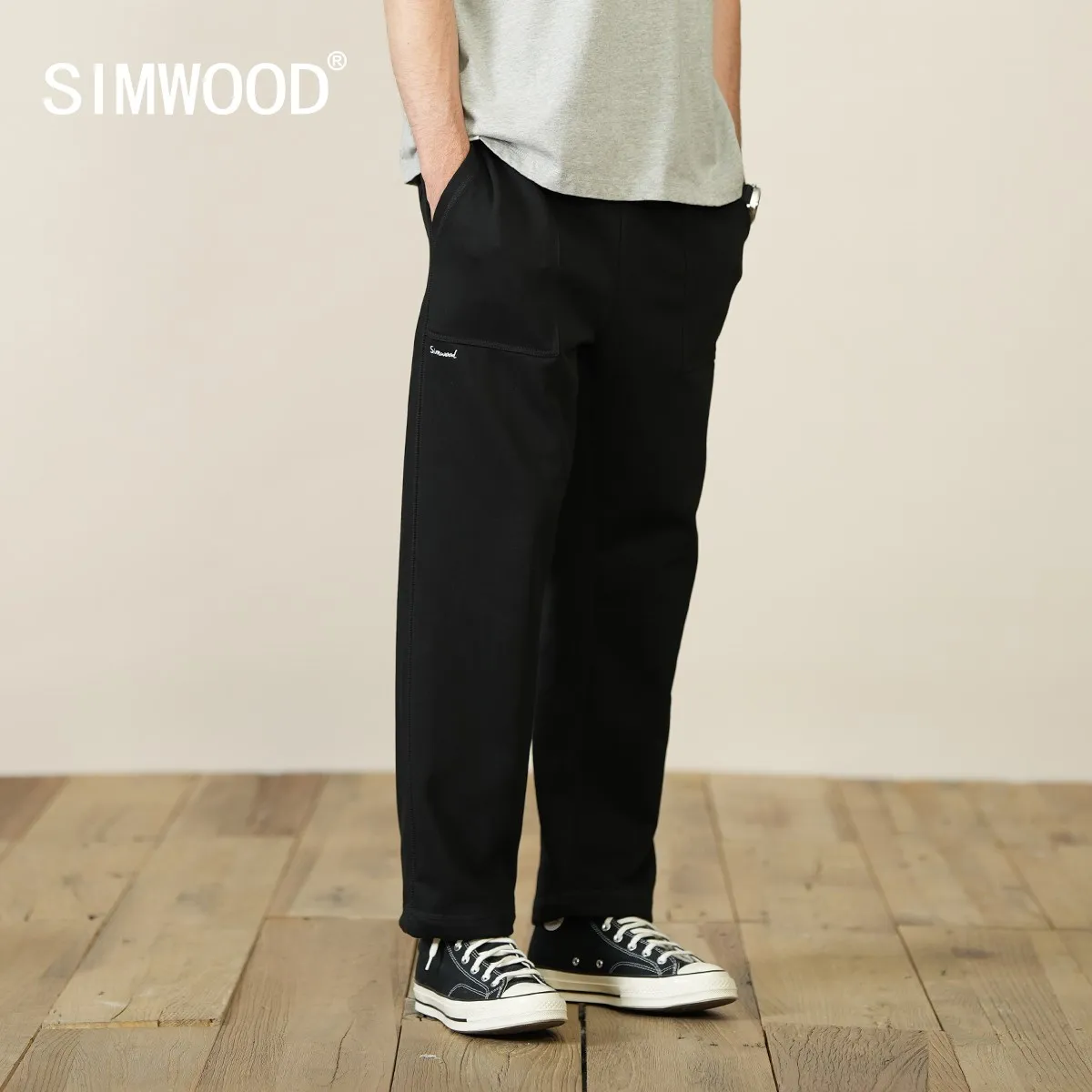 

SIMWOOD 20223 Autumn New Drawstring Sweatpants Men Loose Straight Sporty Gym Athletic Fit Jogger Pants Trousers