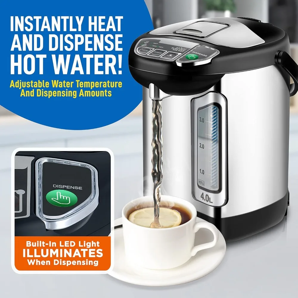 Electric Water Boiler and Warmer-4L Stainless Steel Hot Water Dispenser w/ Rotating Base, Auto Shut Off, Safety Lock,Household