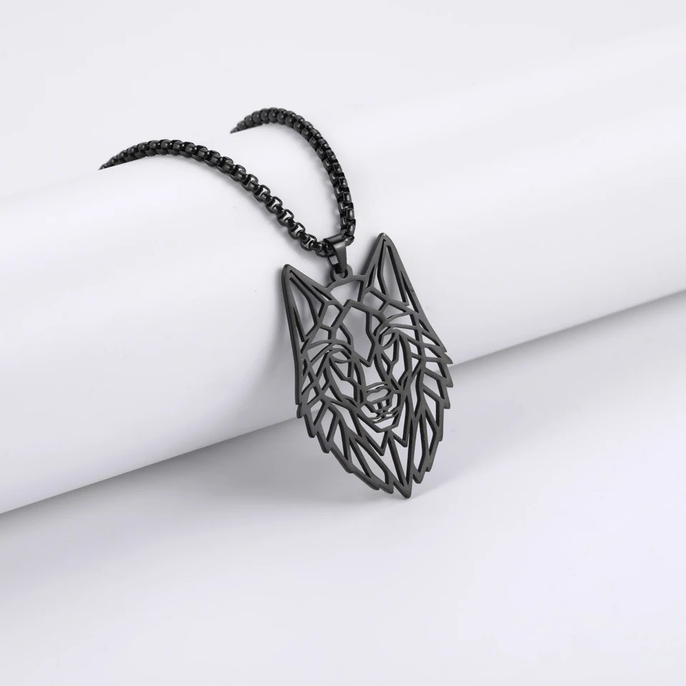 Wolf Head Pendant Necklace - Natural Black Iron Stone Beads For Men & Women, 18 Inch - View #4