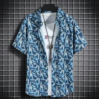 Hawaiian beach shirts Men's short-sleeved casual shirts Seaside vacation quick-drying clothes Loose floral tops 2