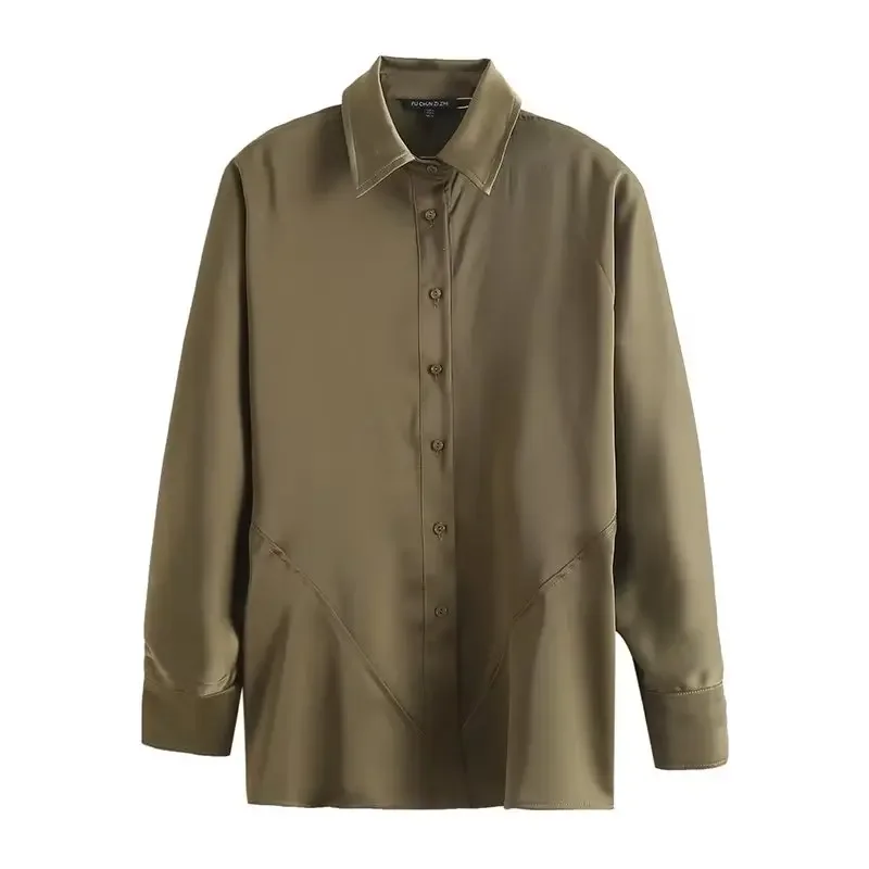 

Women's 2023 Fashion, Leisure and Versatile Temperament Pleated Design Long Blouses Retro Long-sleeved Button Blouses Chic Tops.