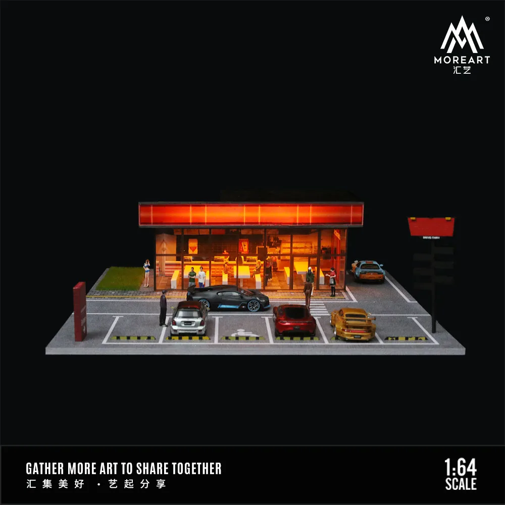 MoreArt 자동차 조립 장면 시리즈 모델, 자동차 모델 주차장, 전시 선물 수집용, 1:64