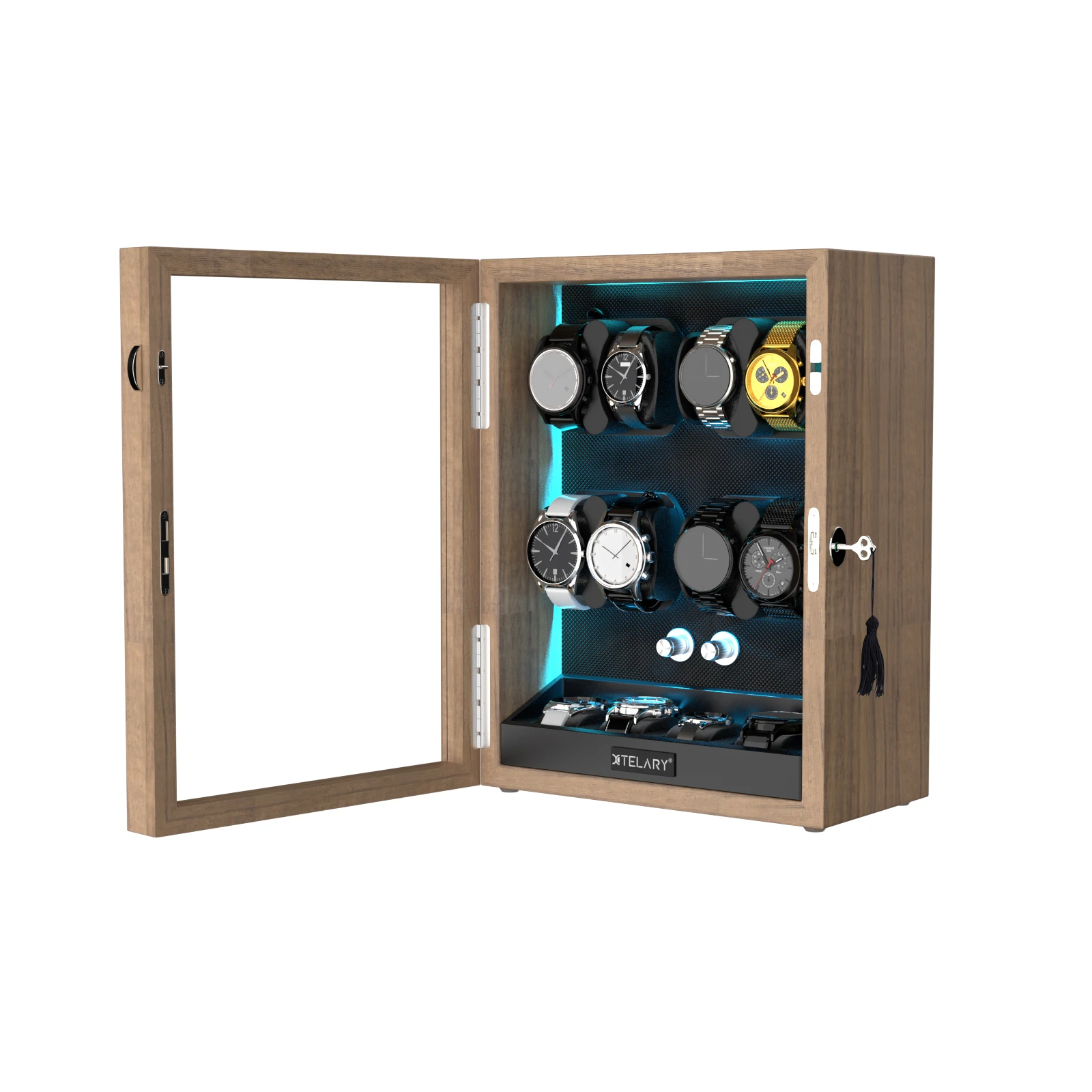 Luxury 8-Watch Automatic Winder with 4 Extra Storage, Aurora Blue LED, Quiet Japanese M... - SKU WSB23568 - UGI Packaging