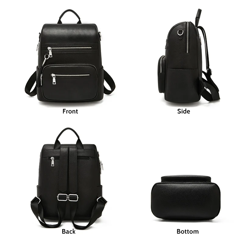 FOXER Simple Women's Multifunctional Leather Backpack Large Capacity Travel Rucksack Lady Commute Laptop Bag Female Shoulder Bag