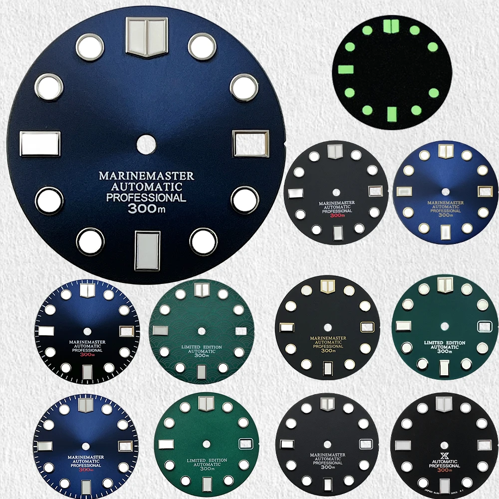 

Зеленые светящиеся часы с логотипом S, 28,5 мм, аксессуары для NH35 NH36, автоматический механизм, маринемастер/Skx007