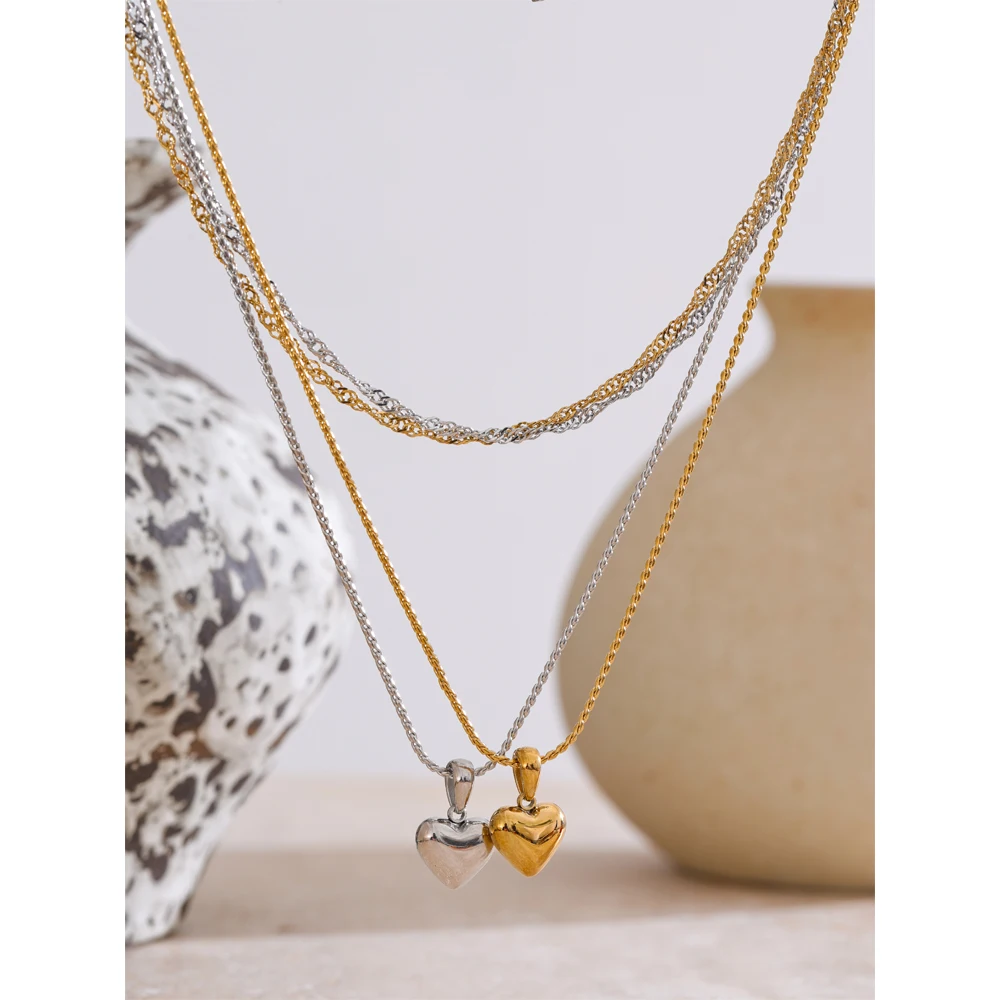 Yhpup Necklace Double-Layer Chain Heart Drop