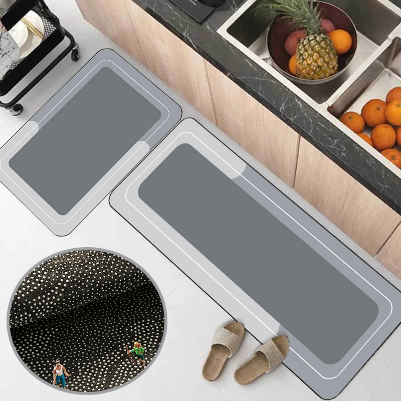 

Super Absorbent Kitchen Mat Solid Color Living Room Non-slip Mats Crystal Velvet Long Rugs Entrance Doormat Tapis Cuisine