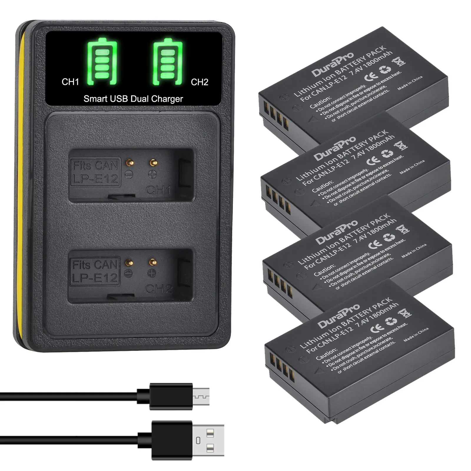 Durapro 1800Mah Lp-E12 Bateria Lp E12 Lpe12 Caricabatteria Agli Ioni Di Litio Per Canon Eos M50 M100 100D Kiss X7 Rebel Sl1 Dslr Camera