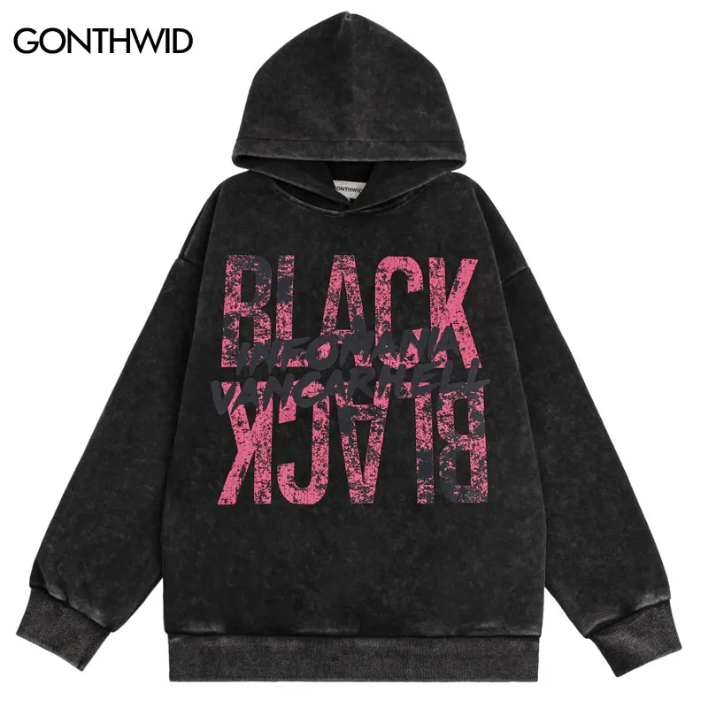 

Vintage Fleece Hoodie Streetwear Hip Hop Letter Graphic Print Washed Hooded Sweatshirt 2023 Fashion Punk Goth Pullover Hoodies