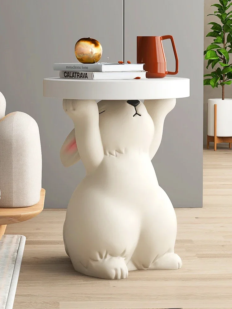 Home Decor Creative Rabbit Statues Side Table Round Coffee Table Living ...