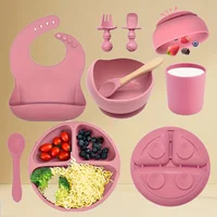 8-piece silicone feeding tableware set for mothers and infants, suitable for babies aged 0-3 years old to eat independently