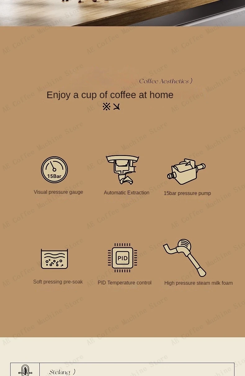 Description Picture 3 of item15bar pump-type retro home coffee machine Espresso milk coffee machine Small semi-automatic coffee machine for beginners