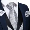 Suit Vest Set For Men Wedding Luxury Gray Paisley Dress Vests Necktie Clip Cufflinks Handkerchief Male Sleeveless Waistcoat Gift 2