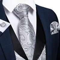 Suit Vest Set For Men Wedding Luxury Gray Paisley Dress Vests Necktie Clip Cufflinks Handkerchief Male Sleeveless Waistcoat Gift 2