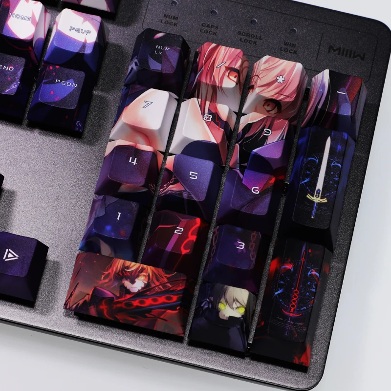 Desenhos Animados Anime Gaming Key Caps Pbt Dye Subbed Keycaps Cherry Perfil Keycap Destino Stay Night Saber 108 Chaves Grupo Lados - Imagem 5