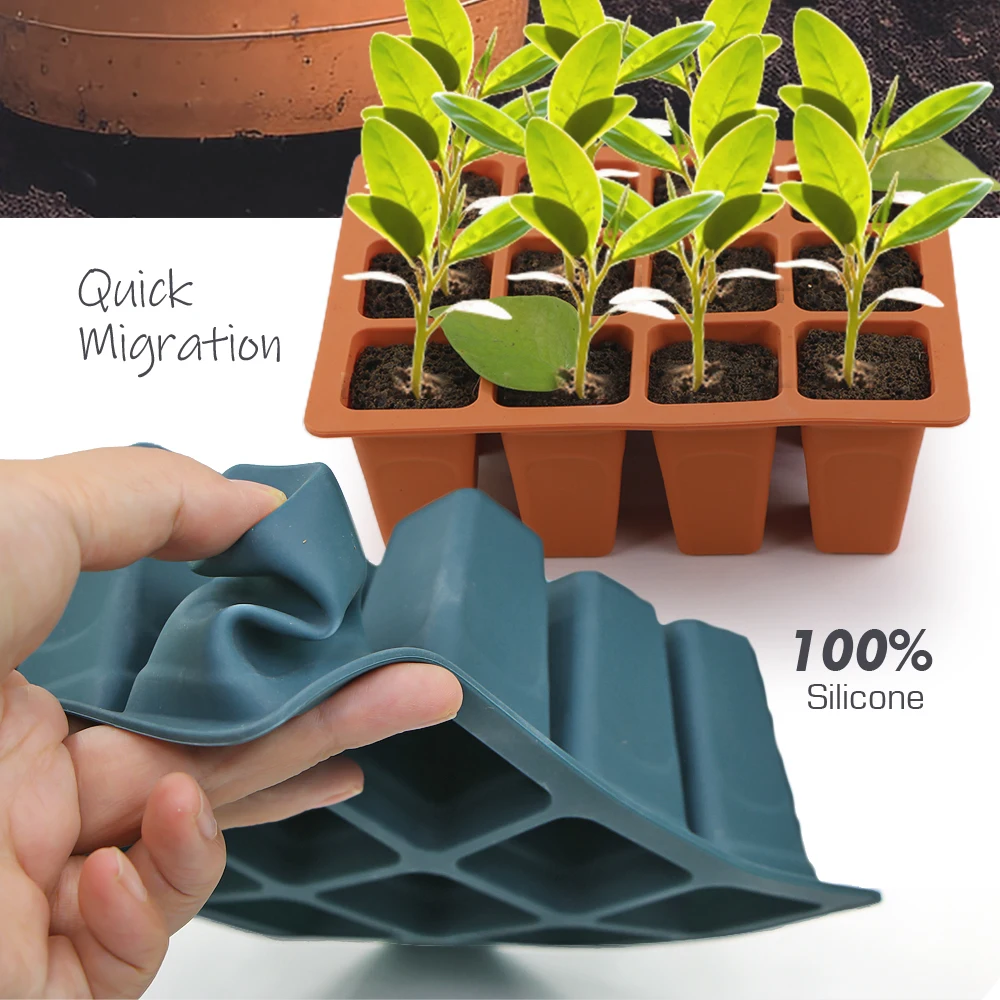 Silicone 4/6/12 Cell Vegetable Seed Starting Tray Greenhouse Nursery Seedling Germination Container Plants Propagation Grow Box 6