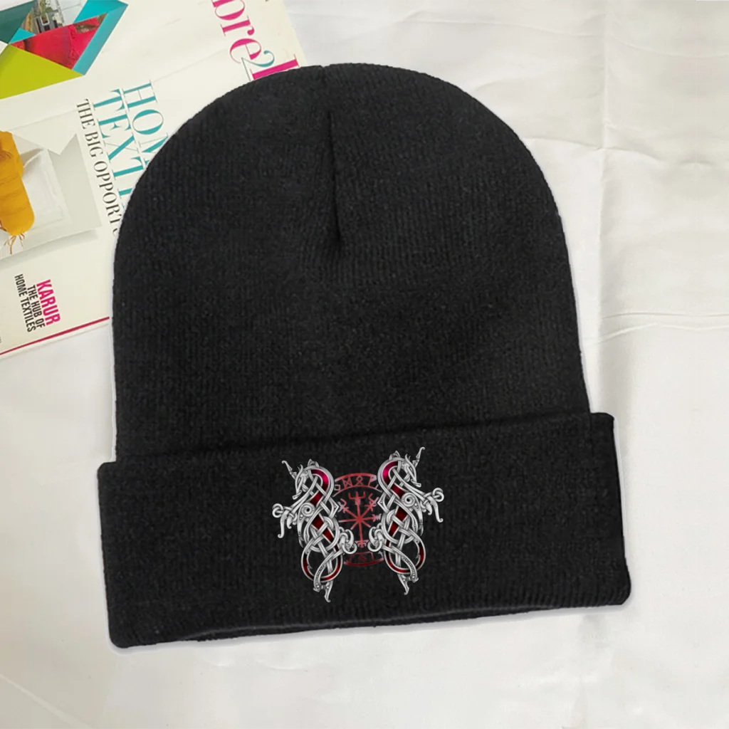 

Viking Art Culture Skullies Beanies Caps Nidhogg Knitted Winter Warm Bonnet Hats Unisex Ski Cap