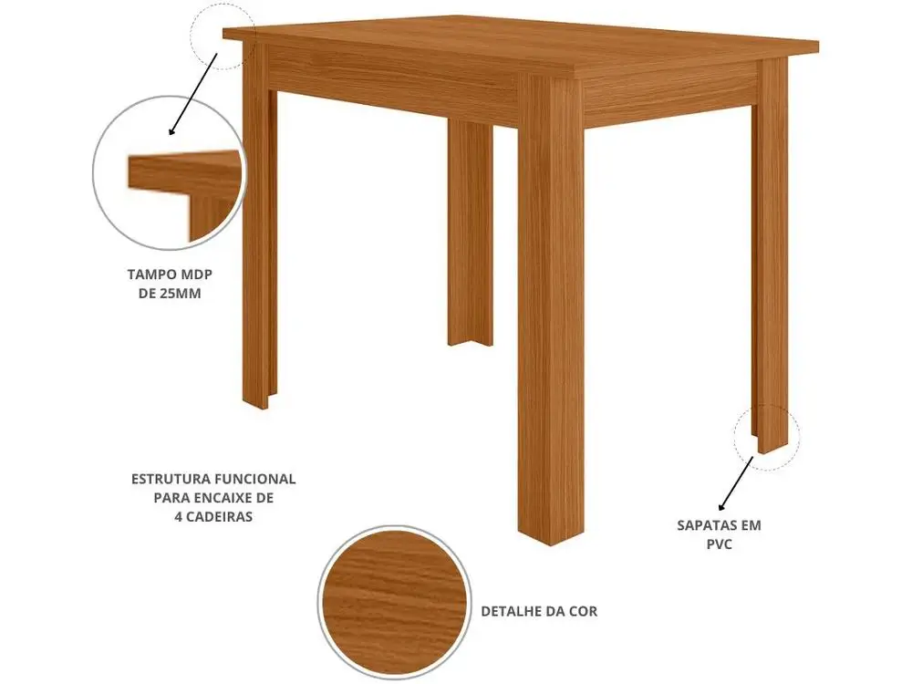 Mesa de Cozinha 4 Cadeiras Retangular Bellagio Poliman Móveis 5