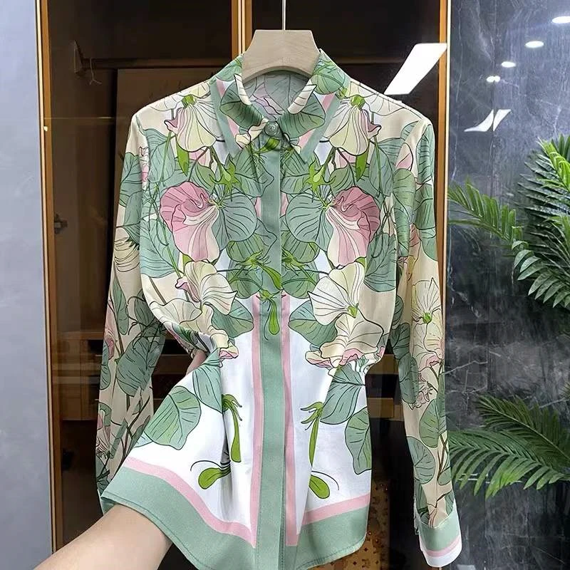 FANIECES S-3XL 빈티지 프린트 여성 블라우스 활주로 바로크 우아한 오피스 숙녀 긴 소매 셔츠 탑 Blusas De Mujer Блуз