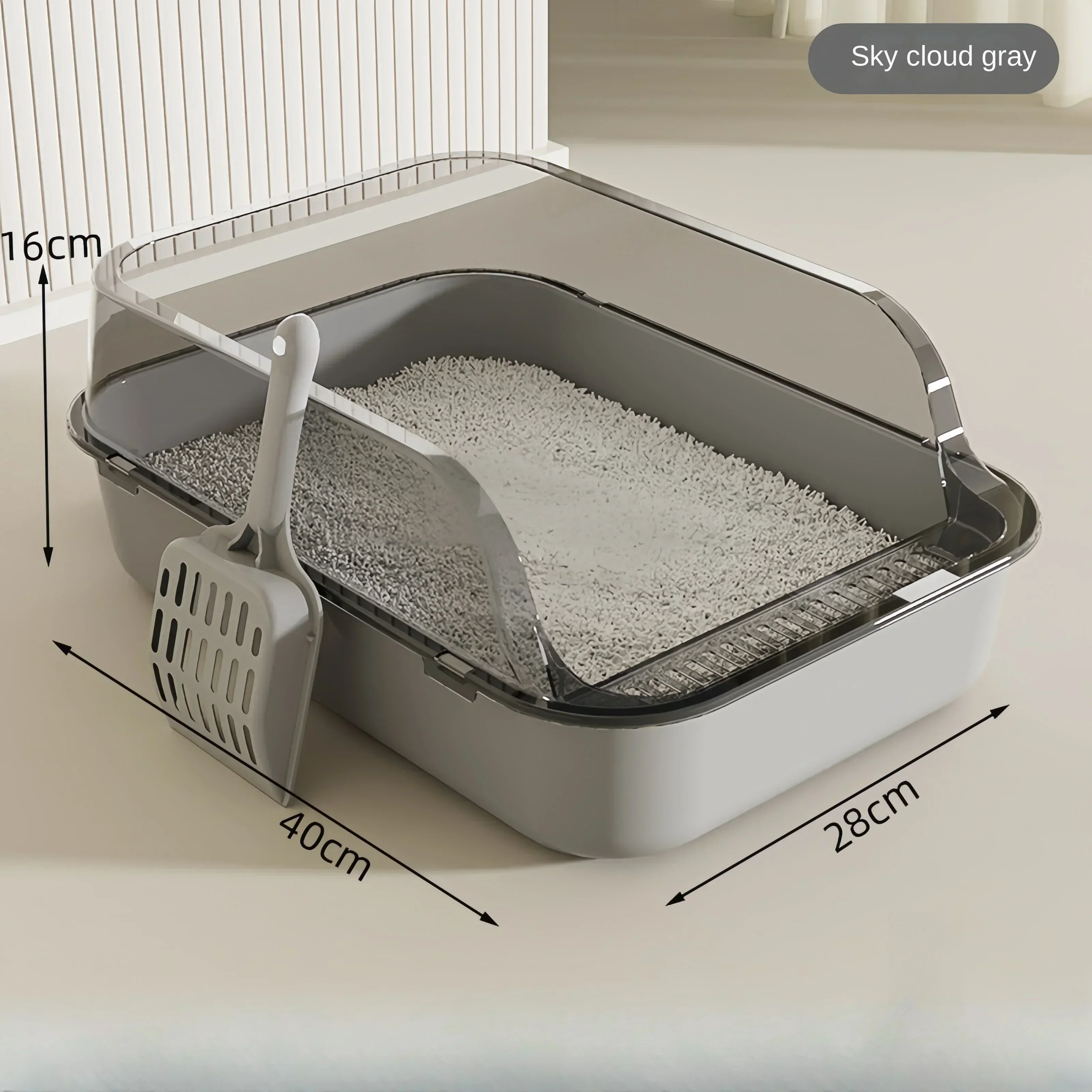 Open Cat Litter Box Thickening Kitty Sandbox Semi-enclosed High Side Splashproof Pet Bedpans with Litter Scoop Cat Supplies cat litter box