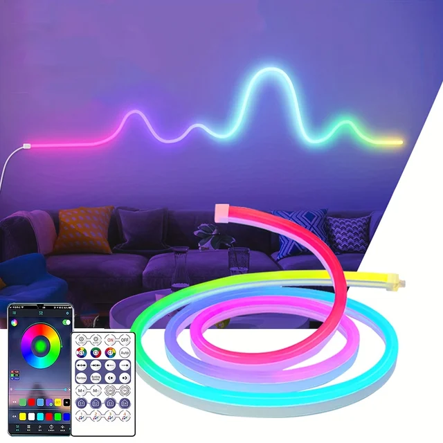 Smart RGBIC USB Neon LED Strip Lights,1M-10M, APP Control Music Sync Waterproof Dynamic Effects Neon Rope for Home Party Decor