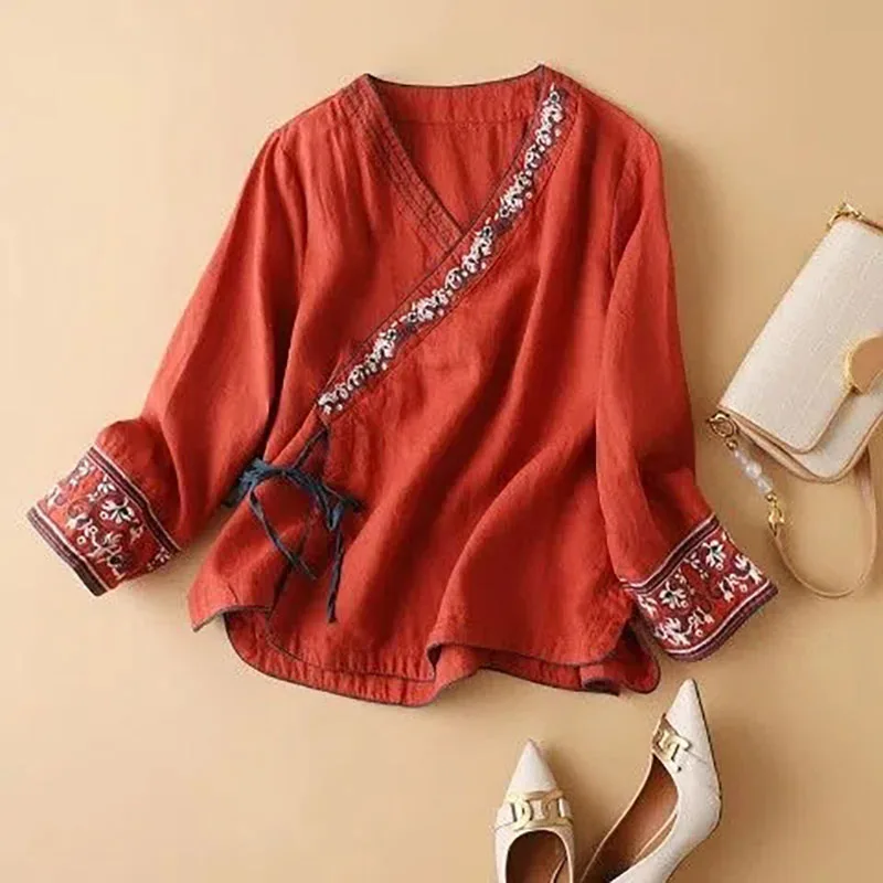 Women Chinese Shirt Chinese Cotton and Hemp Embroidery Top Summer Oriental Hanfu Loose Comfortable Top women chinese shirt