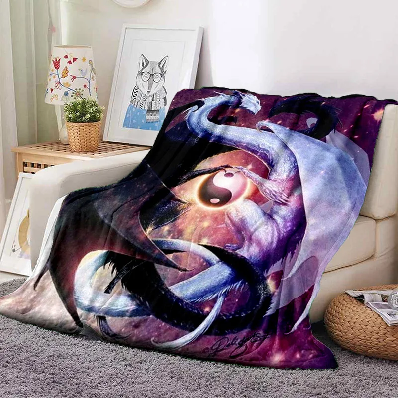 

3D printing dragon pattern warm comfortable blanket suitable for home office travel bed sofa Siesta blanket washable blanket.