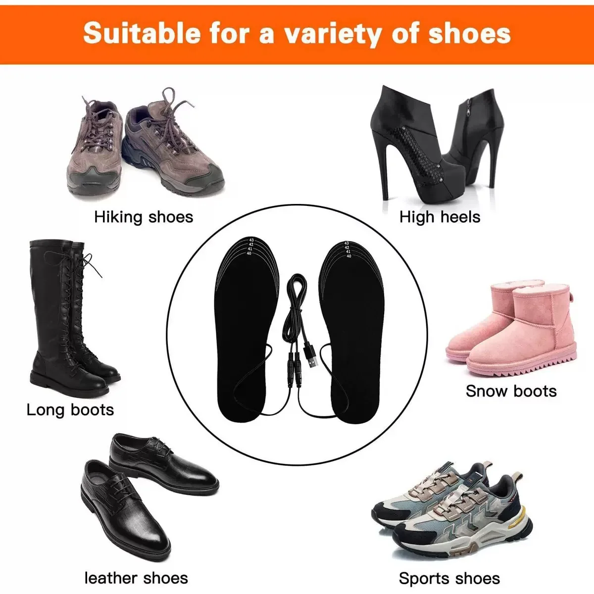Electric Heating Insoles Adjustable Temperature Foot Warmer for Outdoor Use