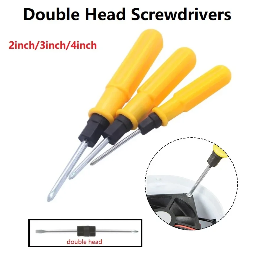 

2 Sides Double Head Slotted Cross Screwdrivers Remover Repair Tools Hand Tool Alloy Steel + Plastic 2/3/4 Inch Screwdriver