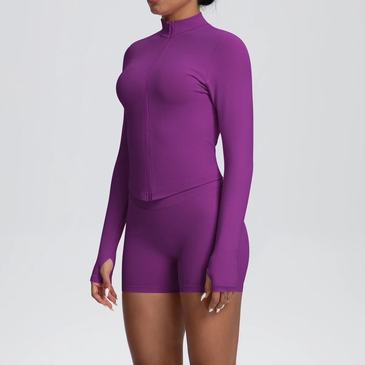 Women Gym Set - Seamless Yoga Suit With Zip Shirt & Cycling Shorts Activewear