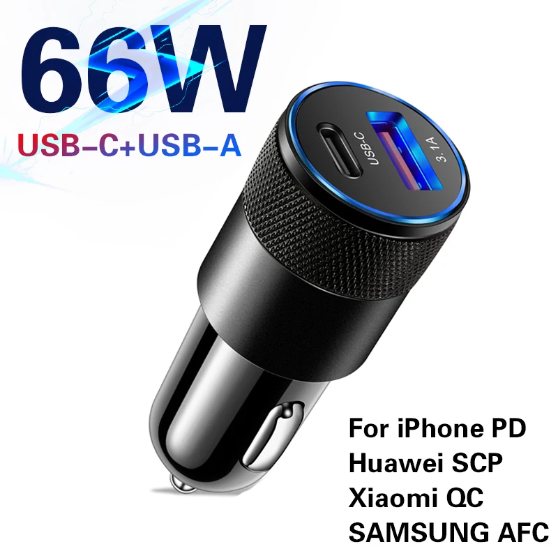 66w Usb C Car Charger Quick Charge  Type C Pd Fast Charging Phone  Adapter For Iphone 13 12 11 Pro Max Xiaomi Huawei Samsung - Mobile Phone  Chargers - AliExpress