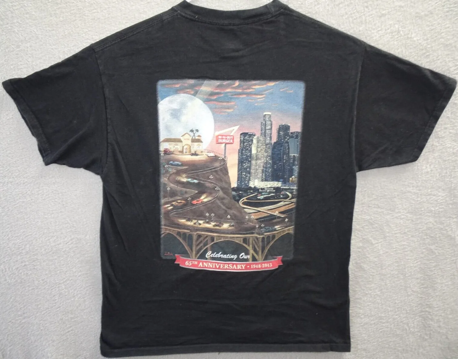 In N Out Burger California City Scape Freeway Cars T Shirt Large Black 65Th Anni