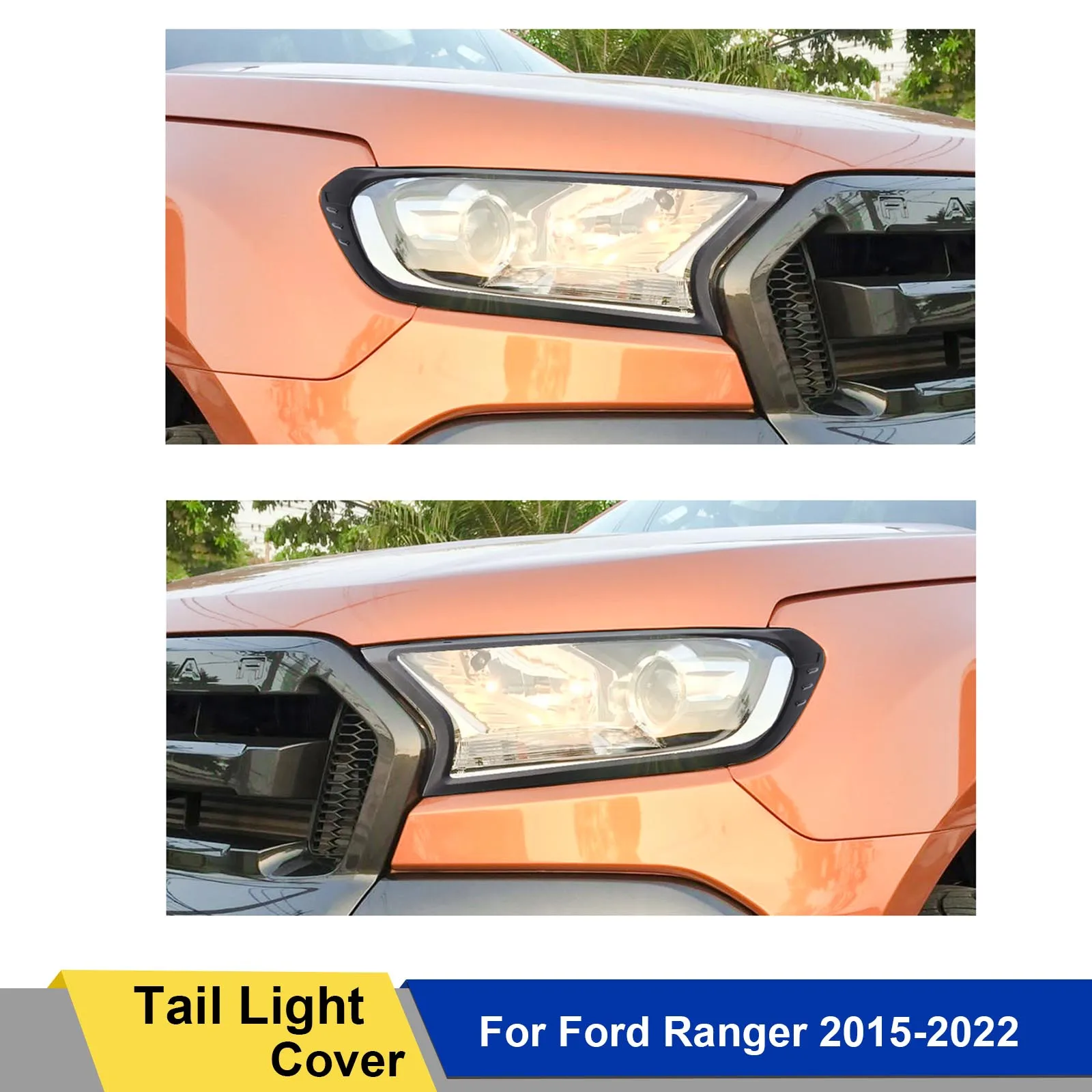 

2PCS Head Lights Lamp Cover For Ford Ranger T7 T8 2015- 2022 Wildtrak XLT XLS Black Exterior Front Lamp Hoods Car Accessories