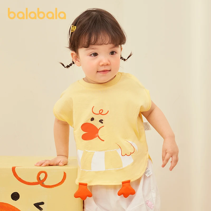 

Balabala Baby T-shirt Baby Undershirt Girls Boys Top 2024 Summer New Cute Pure Cotton