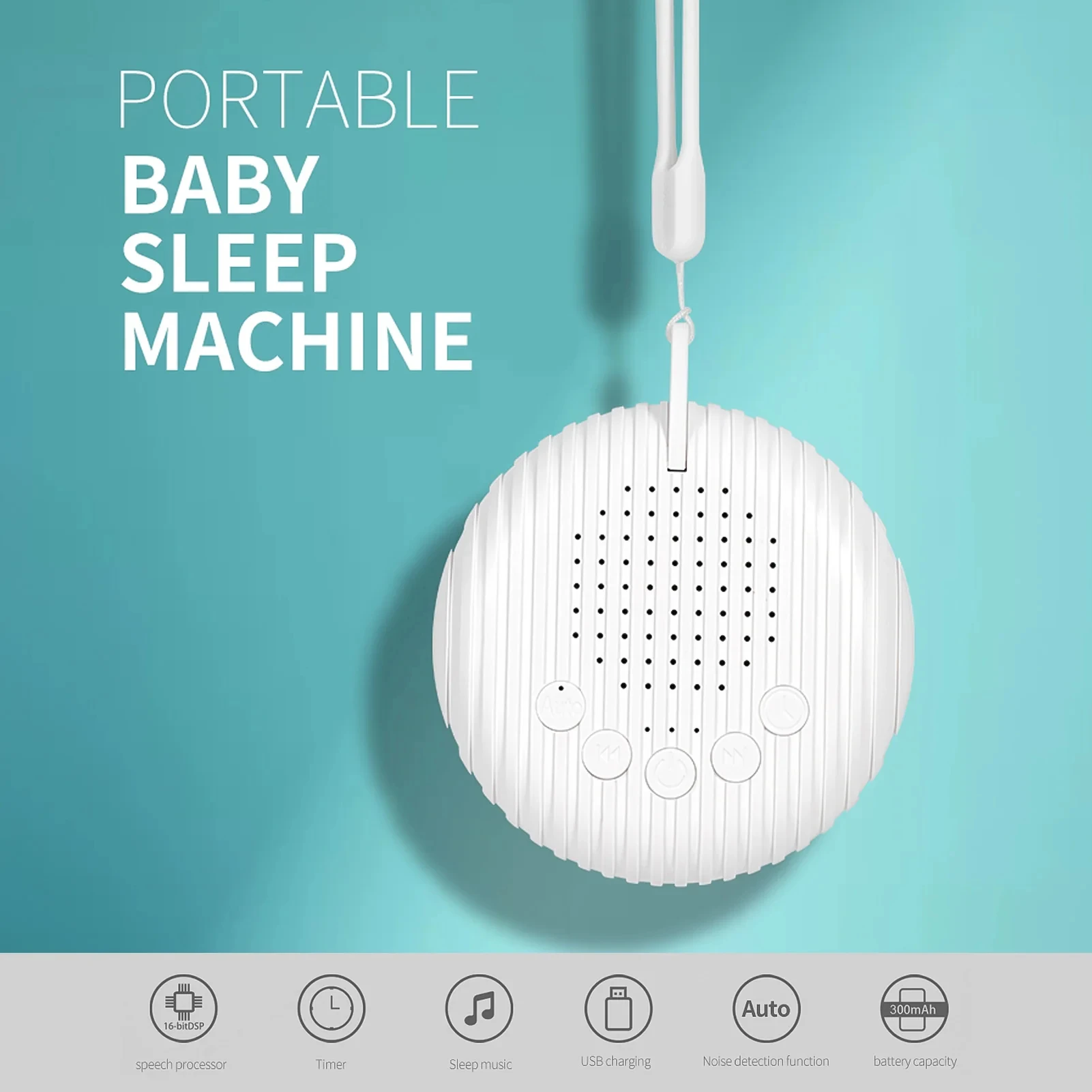 New Baby Sleep Aid Portable Noise Sound Machine 10 Soothing Sounds Volume Adjustable Built-in Rechargeable Battery USB