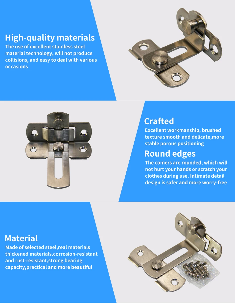 Description Picture 2 of item1 Pcs Button 90 Degree Security Tools Clasp Stainless Steel Cabinet Hardware Shift Sliding Push Pull Home Door Lock