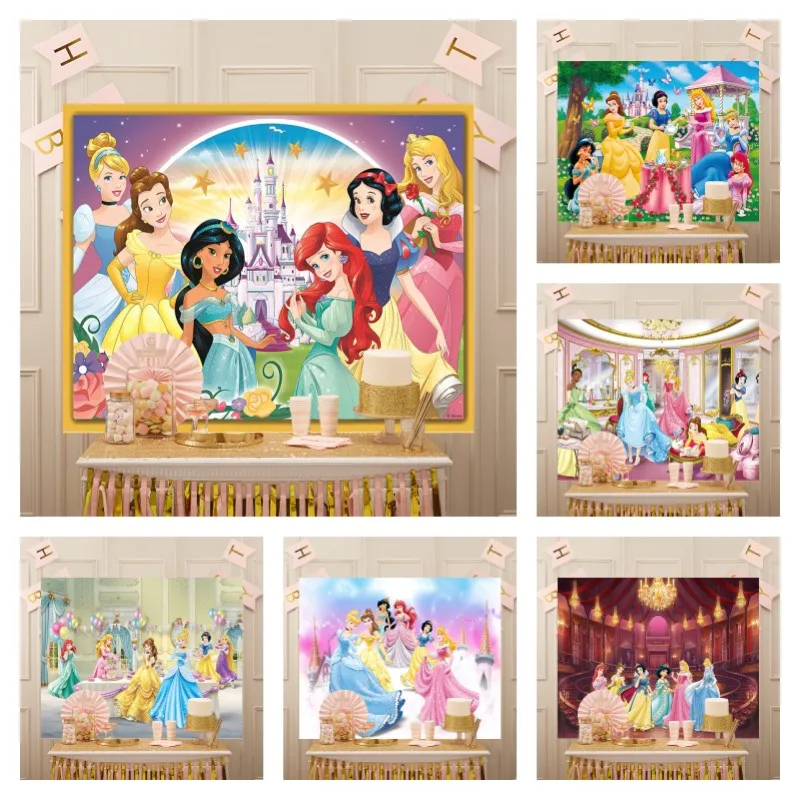 Tiana Cenerentola Snow White Castle Banner Fotografia Puntelli Disney Princess Background Girl Birthday Baby Shower Fondale