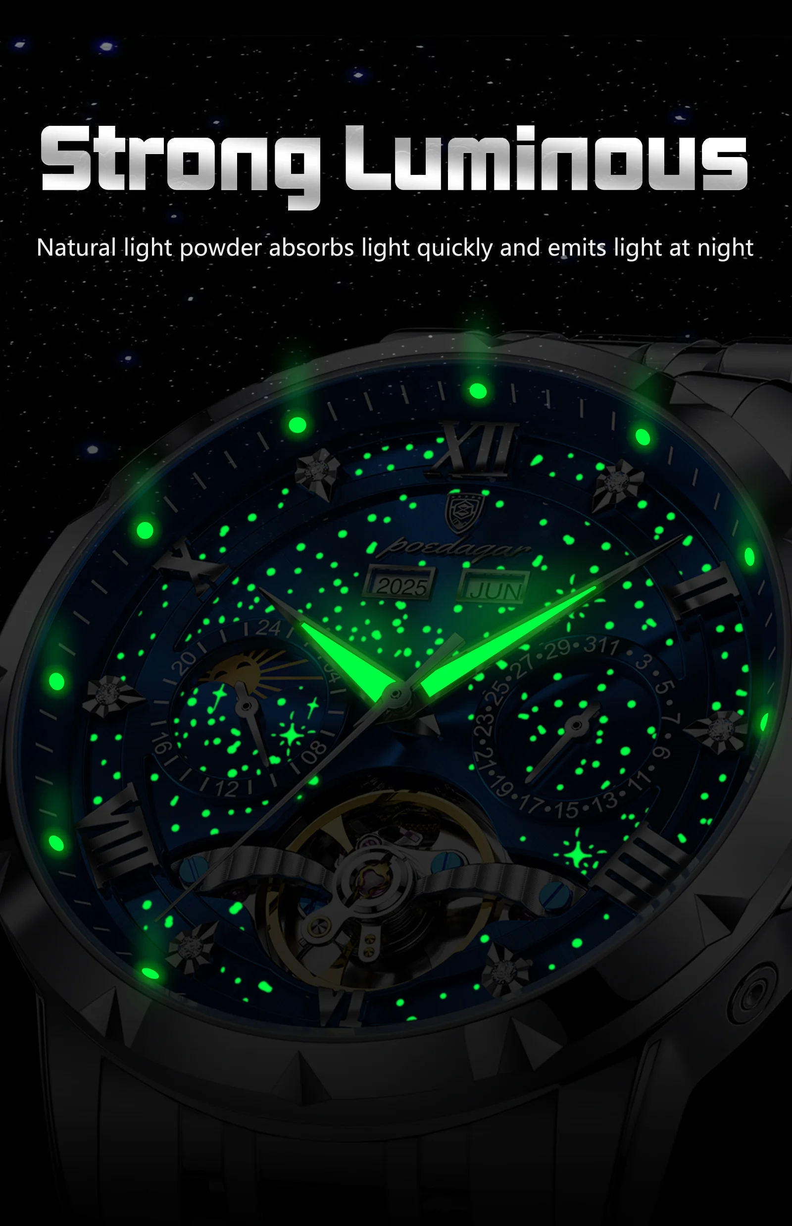 POEDAGAR Orologio da Uomo - Quadrante luminoso