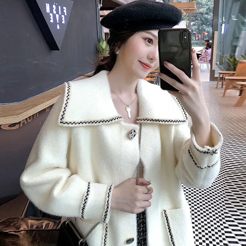 

Women Autumn Winter Imitated Mink Cashmere Coat Female Casual Loose Soft Wool Coats Ladies Vintage Oversized Fashion Outerwears