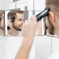 LED Lights 3 Way Mirror for Self Hair CuttingRechargeable 360° Mirror with Self Haircut Mirror with Height Adjustable Hooks, - Image 3