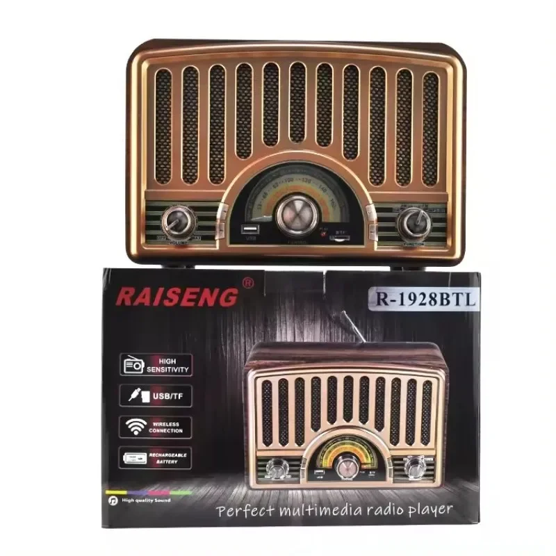 Portable Good Sensitivity Am Fm Sw Radio Reproductor Wooden Retro Wireless Bluetooth Speakers Support TF Card U Disk Playback