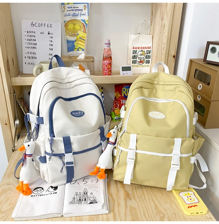 New High School Harajuku Double Buckle Women Backpack School Bags Teenage Girls Kawaii Backpack Waterproof Student Bag Mochila