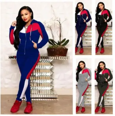 

Women's Sweatshirt Suit 2022 Autumn Winter New Fashion Zip Hoodies Outfits Splicing Mixed Color Fitness Tracksuits 2Piece Set