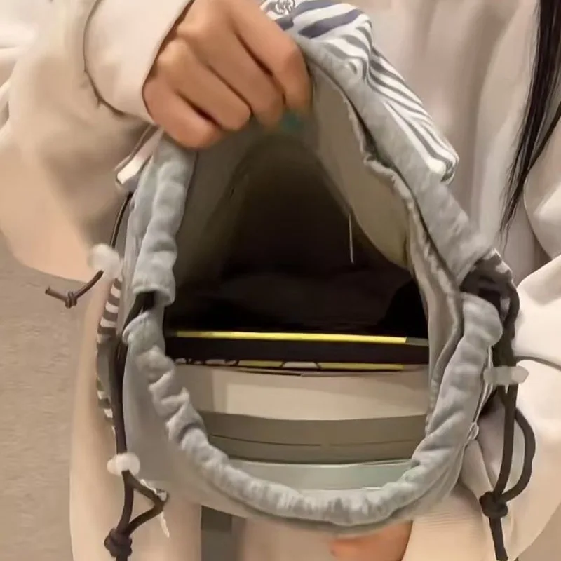 Striped Korean Style Gray Backpacks Rabbit Ears Design Casual Bags Large Capacity Student Tote Bags Versatile Backpack For Women 5