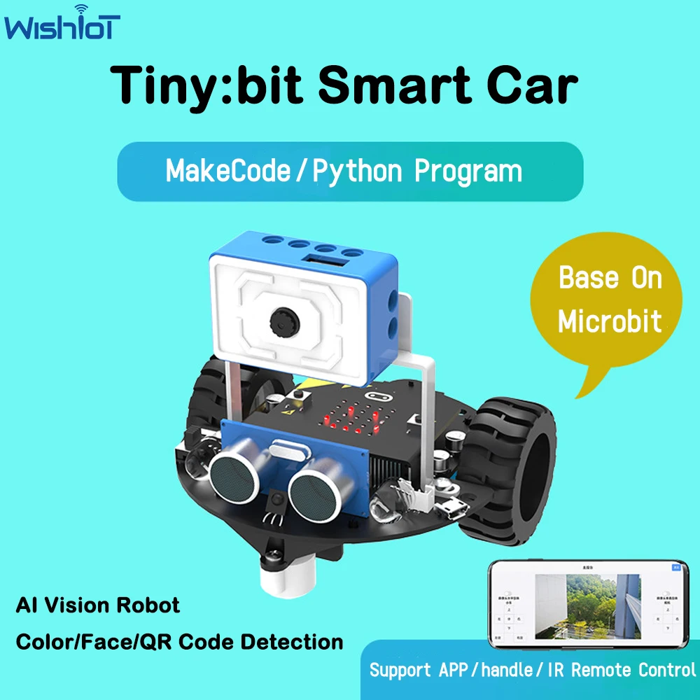 Microbit Tiny:bit Plus Smart Car ESP32 WIFI Camera Module AI Visual Robot Support MakeCode/Python Program FPV Remote Control