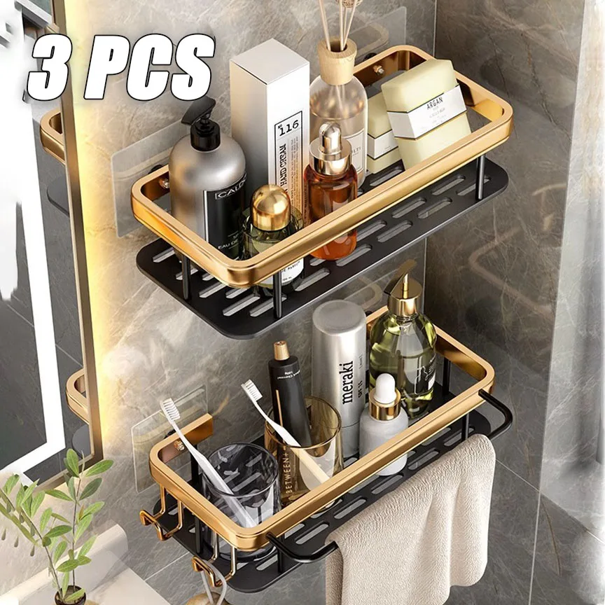 Bathroom Shelves 1-3 Piece Drill-Free Shower Organizer Shelf Bathroom Toilet Space Aluminum Corner Shelf Accessories shower shelf,bathroom storage shelf,storage shelf,bathroom shelf,bathroom accessories,bathroom corner shelf,toilet shower rack,shower rack,floating shelves