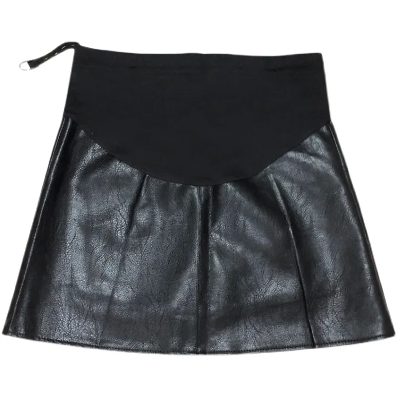 Vintage PU Mini Skirts for Maternity Autumn Winter Fashion Hot Elastic Waist A Line Clothes for Pregnant Women Pregnancy Youth